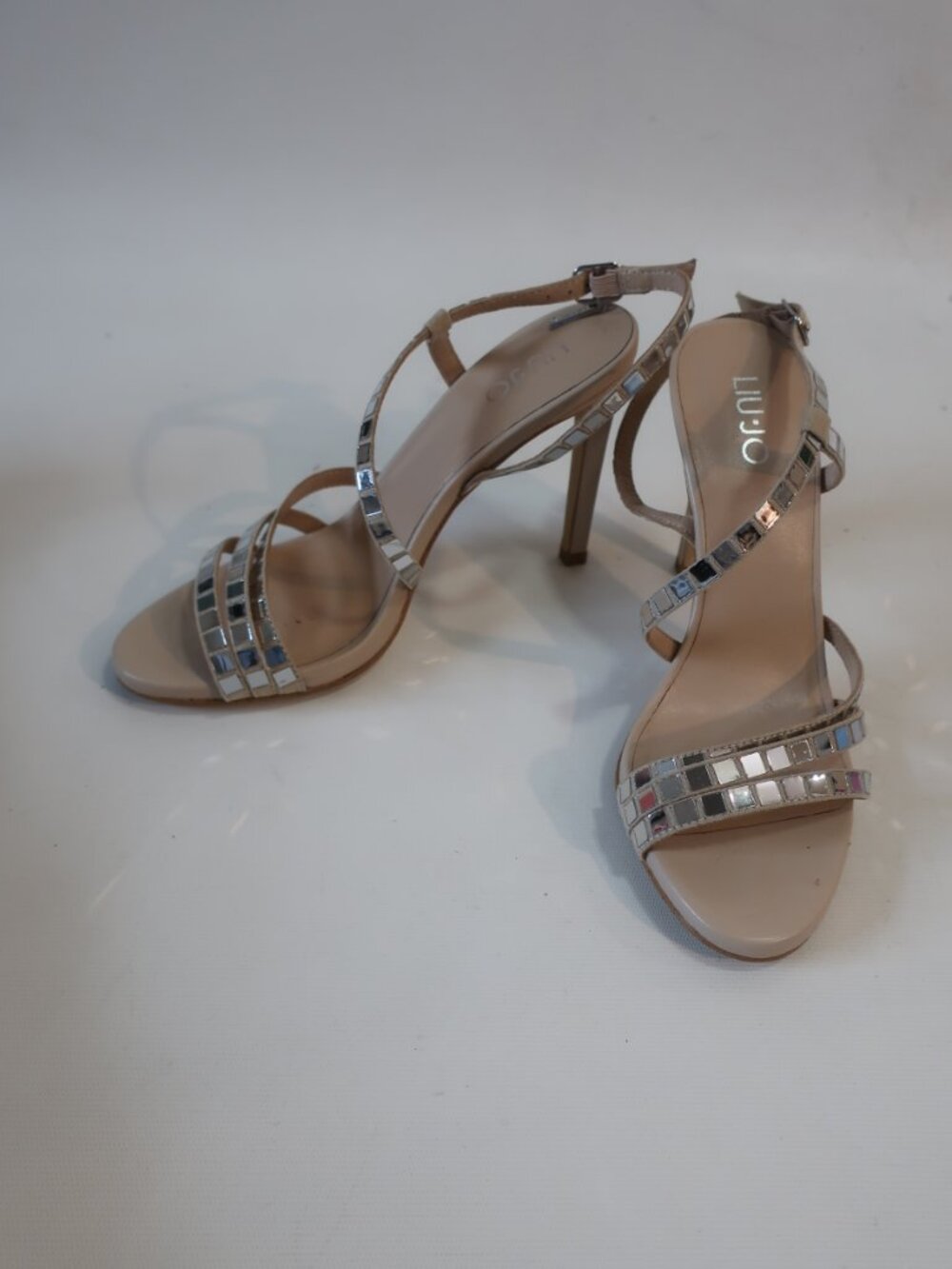 Womenns Liu Jo Nude Leather Mirrored Straps Stiletto Heeled Sandals 38 US/7- 7.5